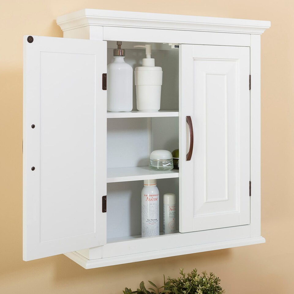 image 1 of Teamson Home Wall-Mounted Bathroom Cabinet with Adjustable Shelves, White/Bronze