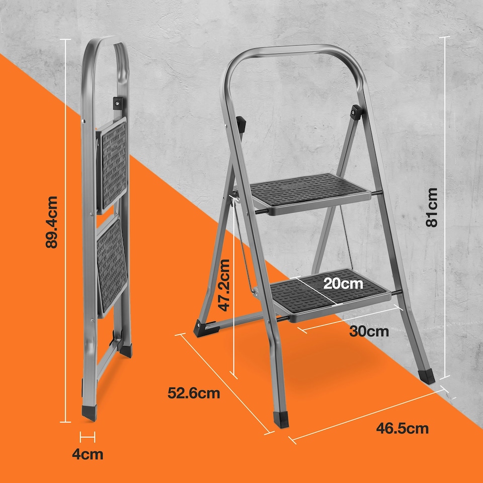 image 1 of VonHaus 2 Step Steel Folding Step Ladder with Anti Slip Feet
