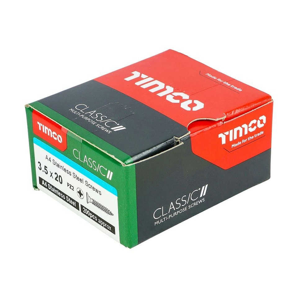 image 1 of Timco - Classic Multi-Purpose Screws - PZ - Double Countersunk - A4 Stainless Steel (Size 3.5 x 20 - 200 Pieces)
