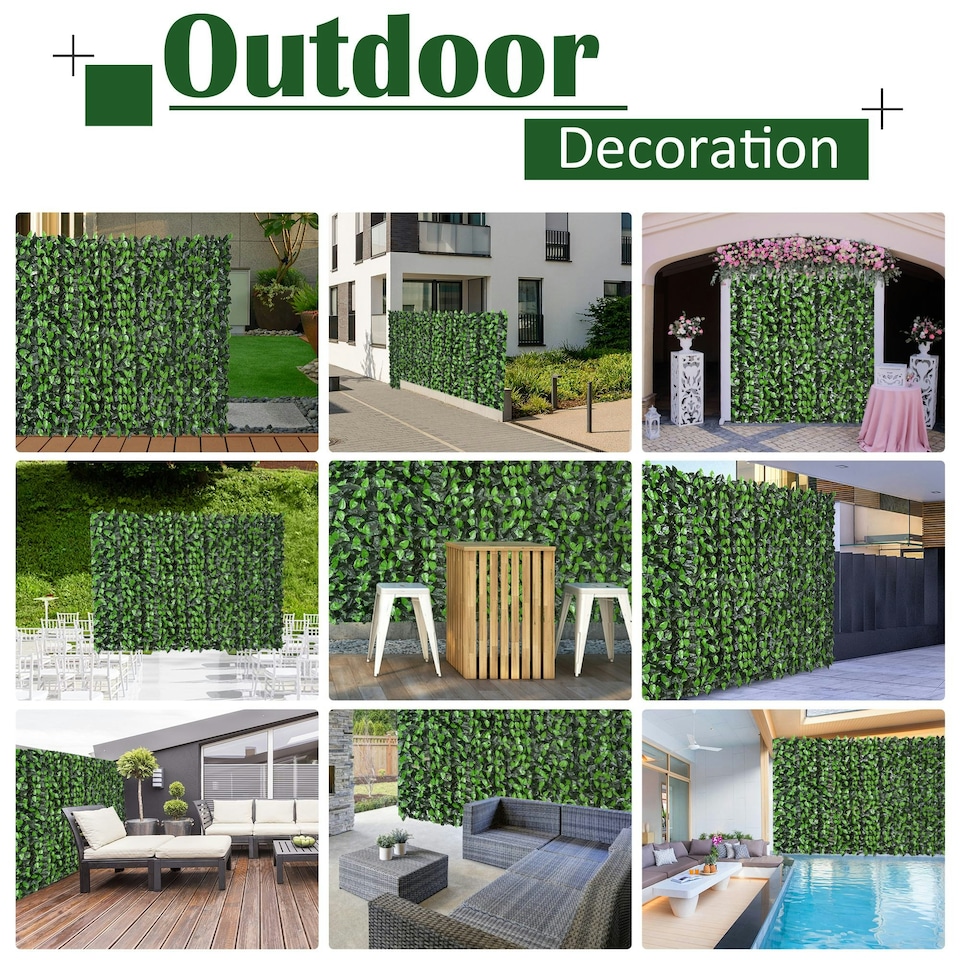 image 1 of Outsunny Artificial Leaf Hedge Screen Privacy Fence Panel for Garden 3Mx1M