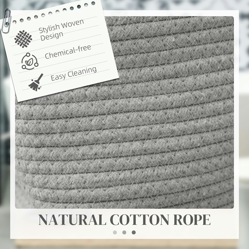 image 1 of HOMCOM 36L Cotton Rope Laundry Basket with Handles for Pillows Clothes Grey