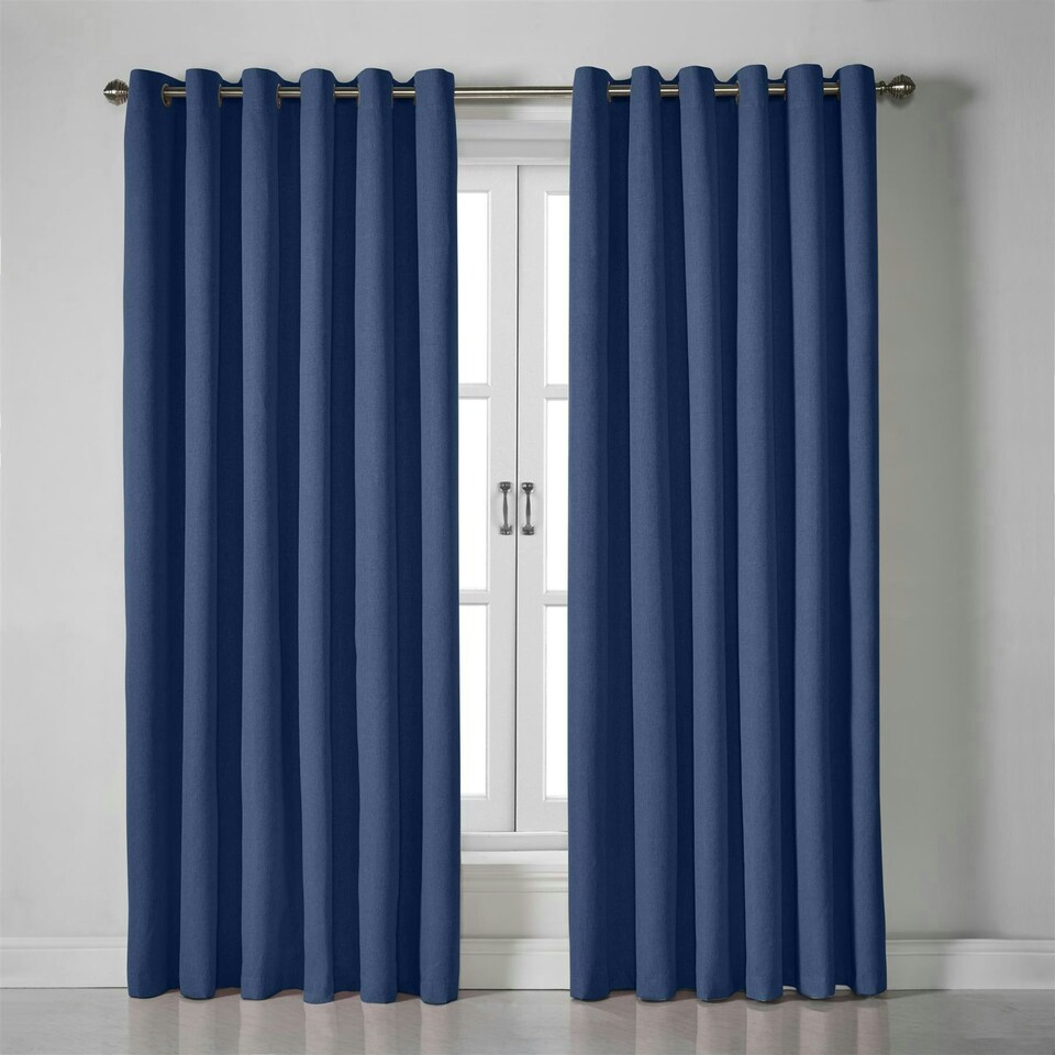 image 1 of Linen Look Blackout Ring Top Eyelet Curtains - 229cm x 229cm - Blue