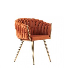 Single Roma Knot Velvet Armchair with Gold Metal Legs, Modern Tufted Design for Living Room Orange