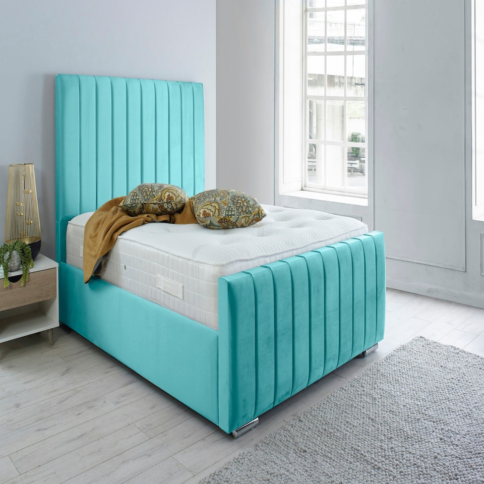 Sancia Plush Small Double Bed Frame - Teal