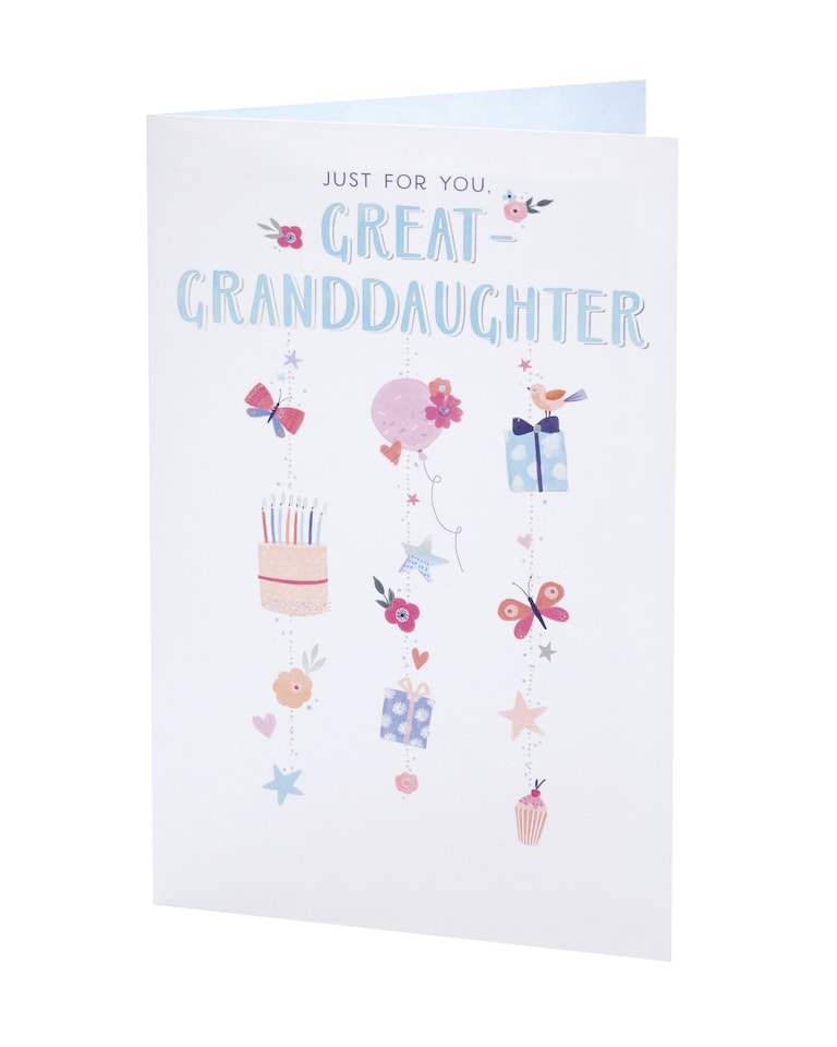 image 1 of Great Granddaughter Card - Hanging Birthday Icons