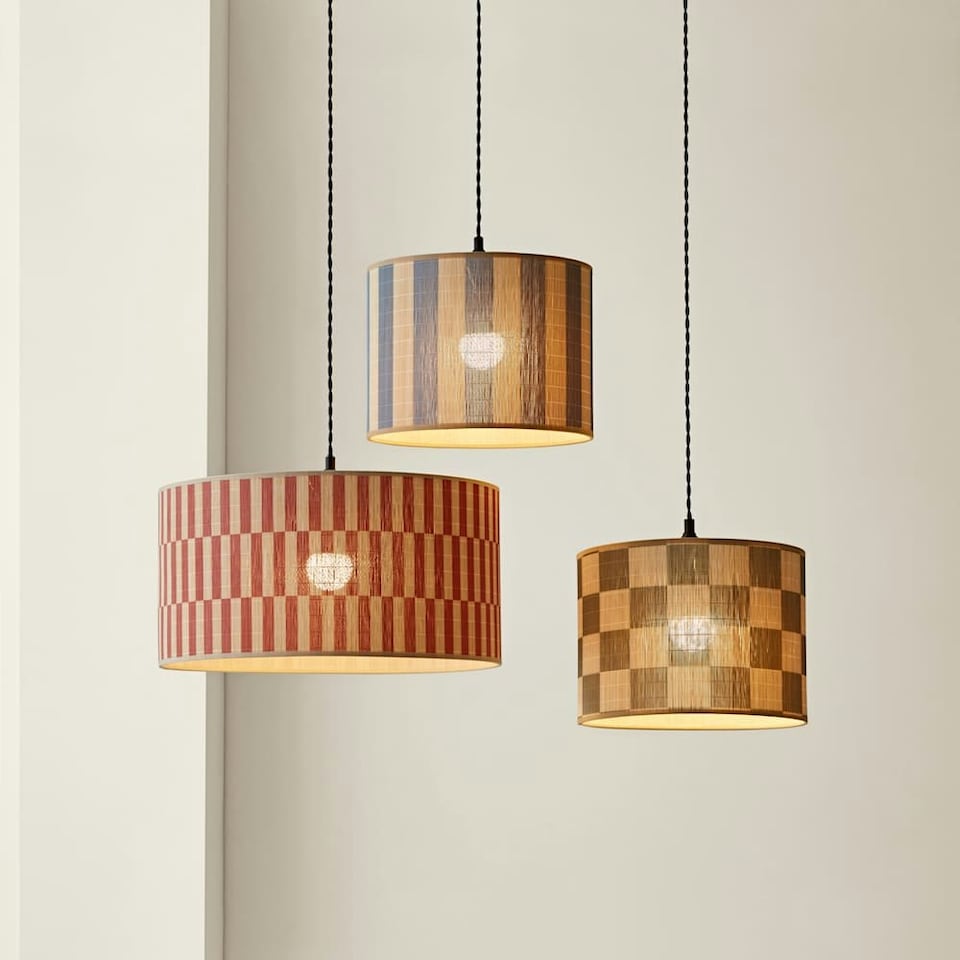 image 1 of ValueLights Lori Blue Stripe Bamboo Drum Ceiling Lamp Shade Blue