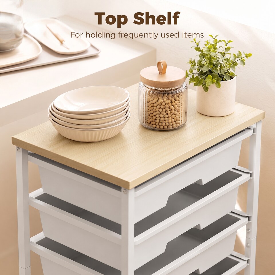 image 1 of HOMCOM 6-Tier Storage Trolley on Wheels with 5 Pull-Out Drawers