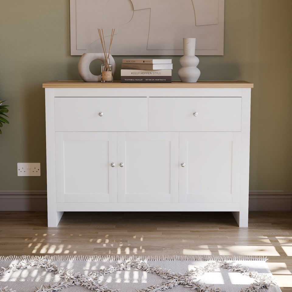 image 1 of Vida Designs Arlington 2 Drawer 3 Door Sideboard Shaker Buffet Cabinet Storage, White & Oak | White | White & Oak | 1