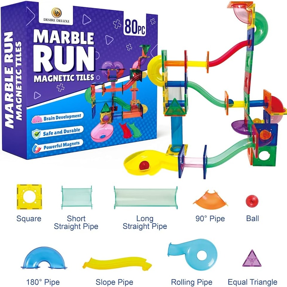 image 1 of Desire Deluxe Marble Run Ball Magnetic Building Blocks Kids Montessori Toys – Construction Tiles for Boys & Girls 3–8-Year-Old – Great Birthday