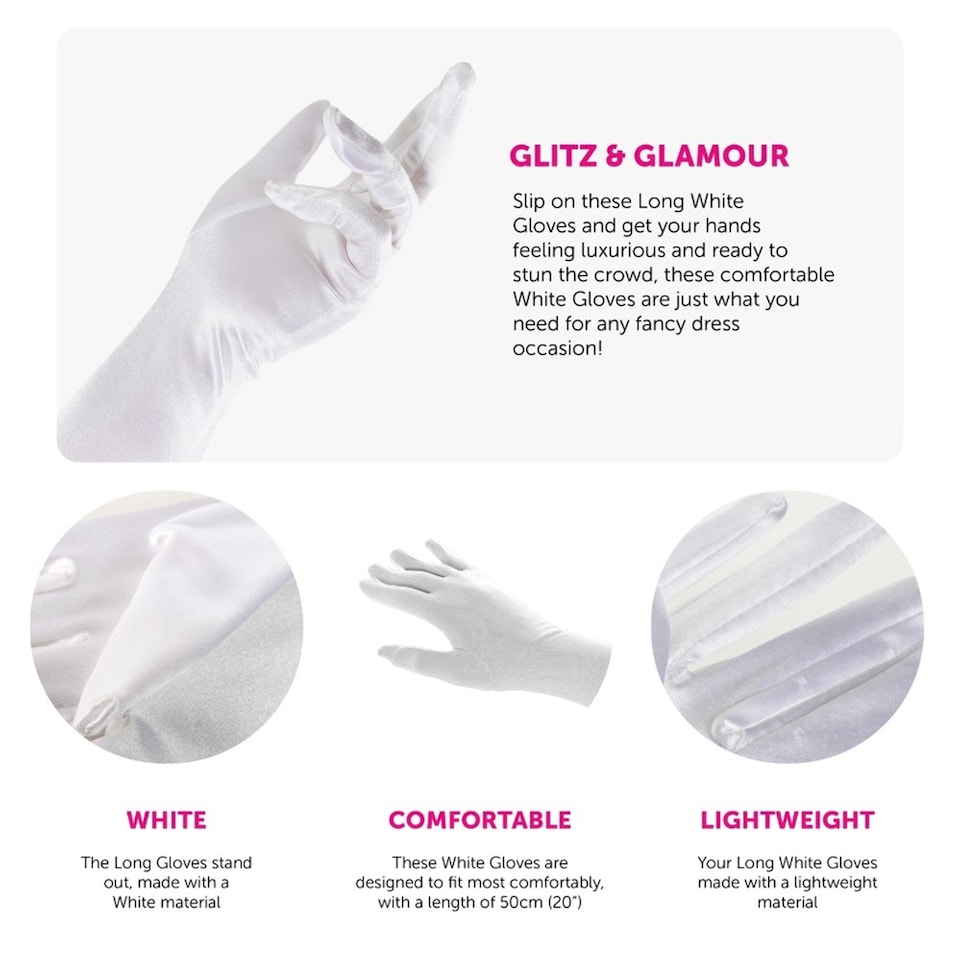 image 1 of Long White Gloves - Satin | White | 12