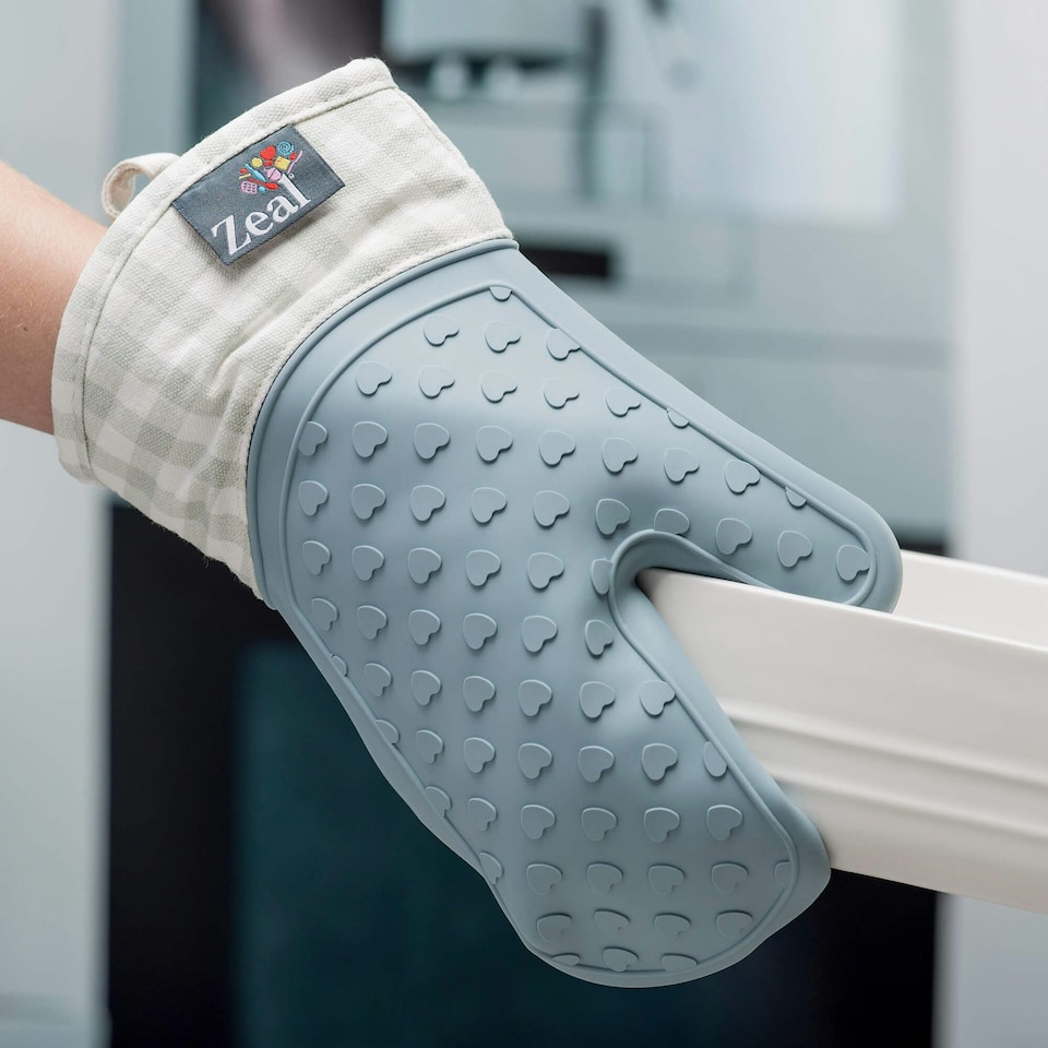 image 1 of Steam Stop™ Silicone Single Oven Glove, Gingham | Grey | French Grey