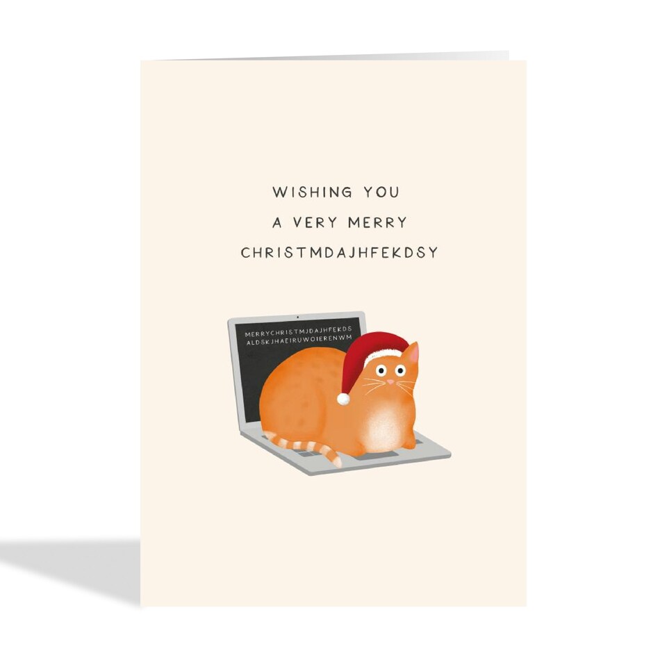 image 1 of Funny Cat On Laptop Christmas Card
