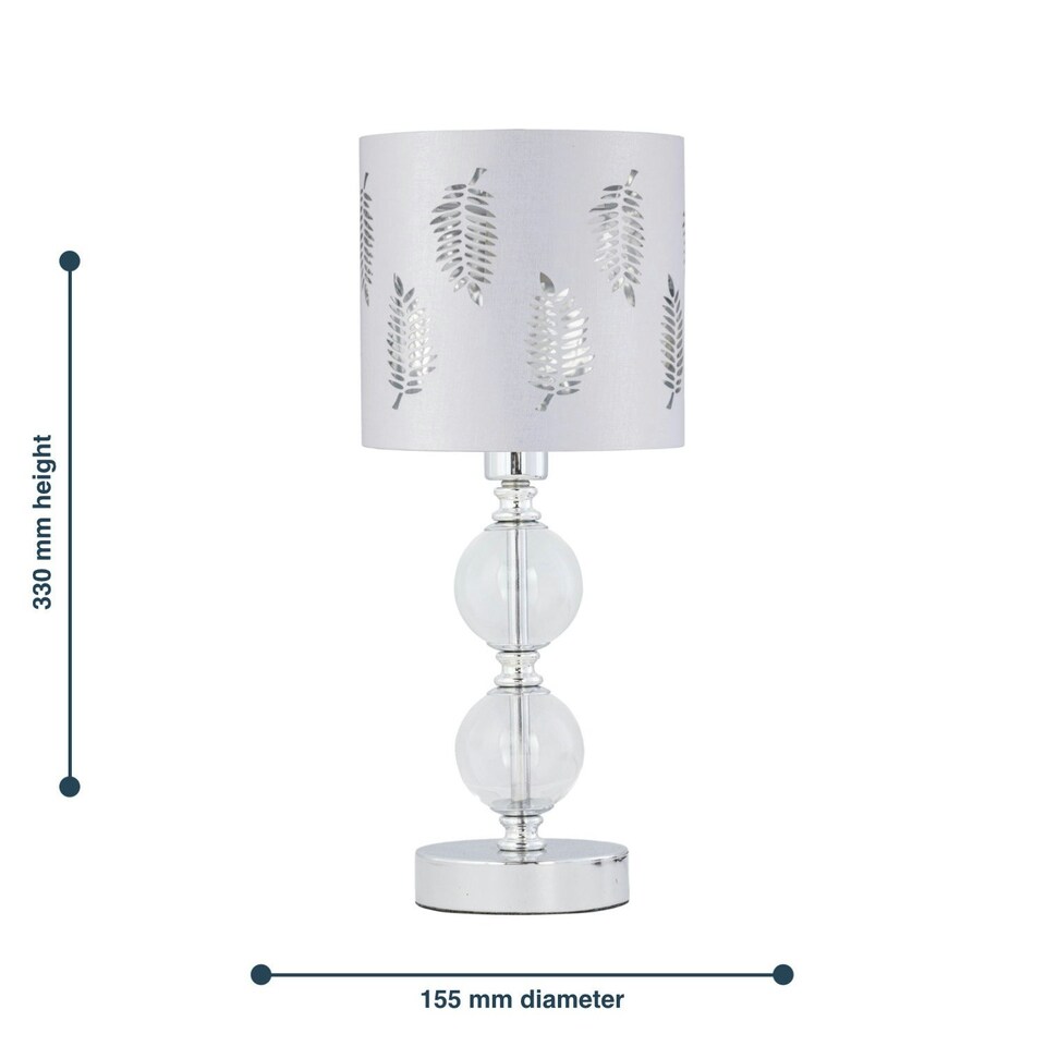 image 1 of Set of 2 Chrome Two Ball Table Lamps with White Fern Shades Chrome | White