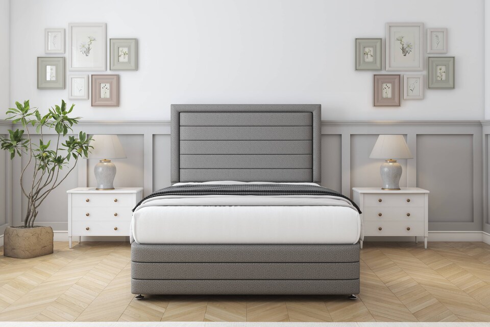 image 1 of Sloomy Ashford Pewter Dumfries Divan Bed Base 4 Drawers With 26 Inch Strutted Headboard & 12 Inch Matching Footboard | Grey | Pewter | Super King | 1