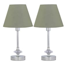 Set of 2 Chrome Jewelled Table Lamps with Sage Green Shades Chrome | Green