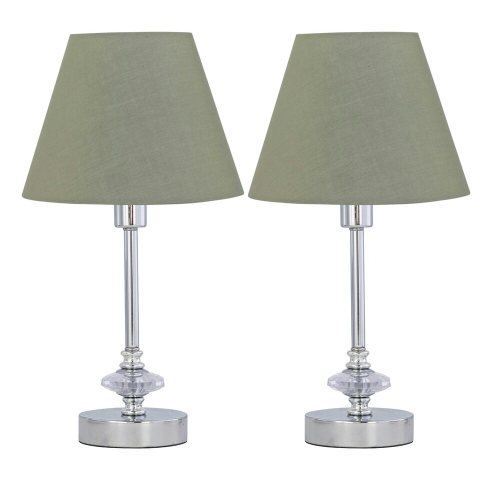 image 1 of Set of 2 Chrome Jewelled Table Lamps with Sage Green Shades Chrome | Green