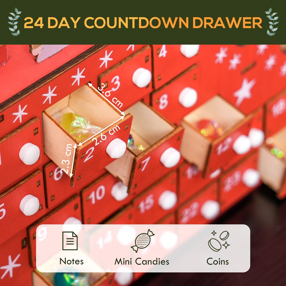 image 1 of HOMCOM Christmas Advent Calendar with 24 Countdown Drawers, Reusable mas Decor, Christmas Gift