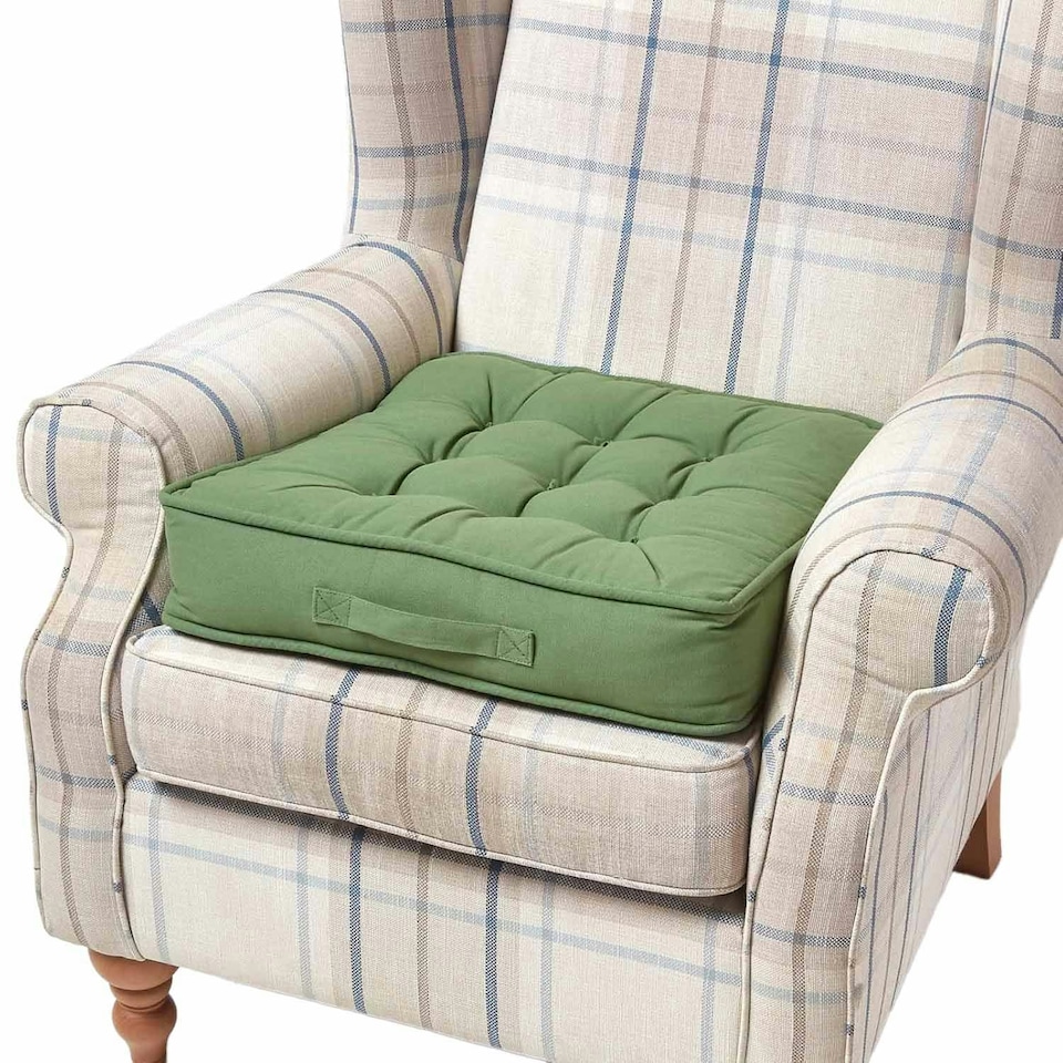 image 1 of Homescapes Forest Green Cotton Armchair Booster Cushion | Green