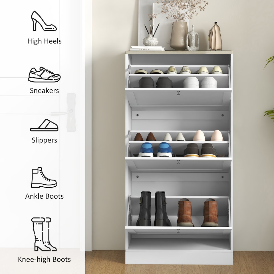 image 1 of HOMCOM Shoe Cabinet with 3 Flip Drawers, Narrow Shoe Storage Cabinet, Freestanding Slim Shoe Rack for Entryway, Hallway, White
