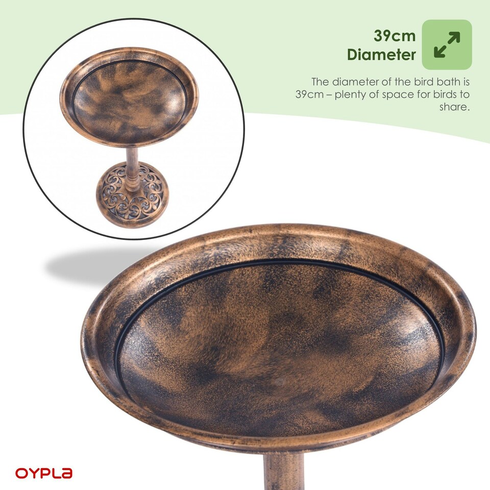 image 1 of Oypla Traditional Ornamental Pedestal Garden Water Bird Bath (Bronze)