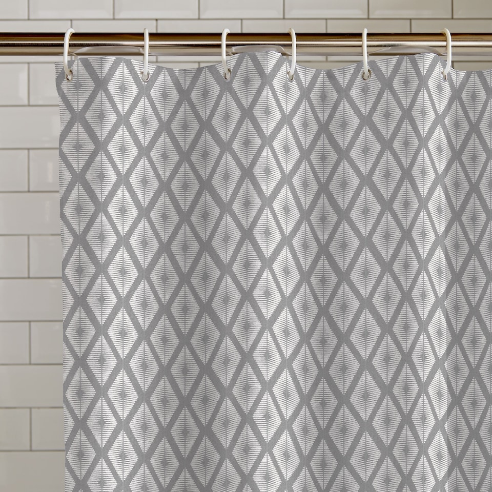 image 1 of Catherine Lansfield Aztec Diamond Shower Curtain | Silver | Silver Grey | One Size