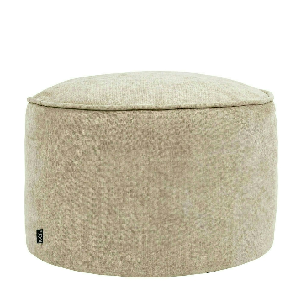 image 1 of icon Round Chenille Bean Bag Pouffe Natural Large Chenille Footstool Cream