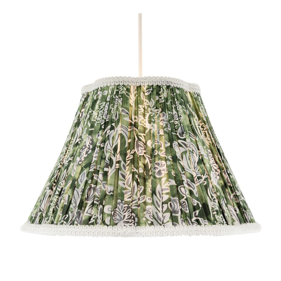 image 1 of Emerald Green and White Floral Victorian Lamp Shade with Embroidery | Green | Emerald Green | 1