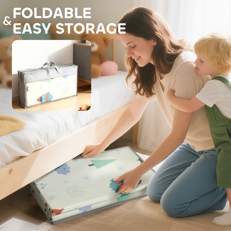 image 1 of AIYAPLAY Baby Play Mat Double-Sided, Foldable and Waterproof Large Foam Playmat, Reversible Kids Floor Mat for Crawling, Learning and Development, 195.5L x 147.5W cm, Car Track and Owl Theme