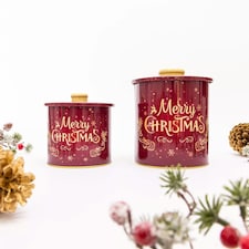 2 Set Red Merry Christmas Tins