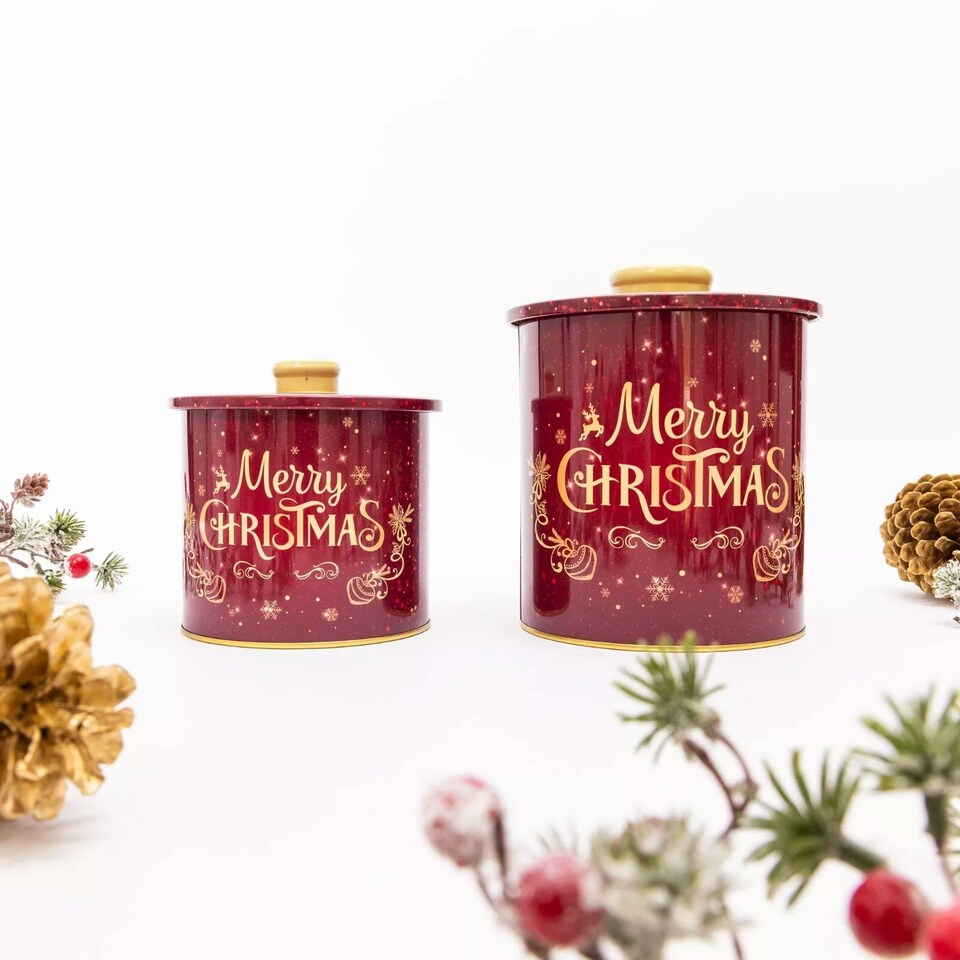 image 1 of 2 Set Red Merry Christmas Tins