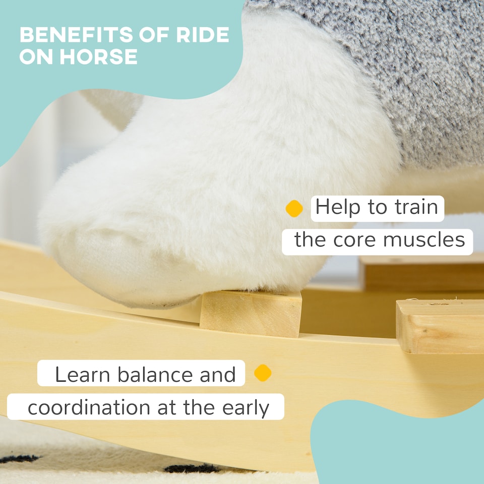 image 1 of HOMCOM Husky Baby Rocking Horse for Toddlers, Plush Wooden Child Rocking Animal with Sound, Seatbelt, Gift for Ages 18-36 Months, Kids Ride-On Toy for Indoor Use - Grey