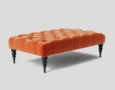 Alyana 150cm Rectangle Ottoman Bench with Wooden Legs- Burnt Orange Plush Velvet Chesterfield Upholstered Footstool
