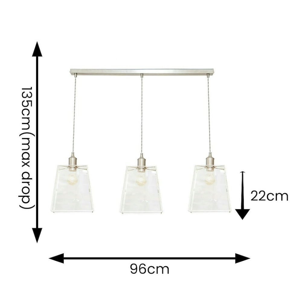 image 1 of ValueLights Susie Glass Lantern Lamp Shade 3 Drop Brushed Chrome Diner Ceiling Pendant Light Silver