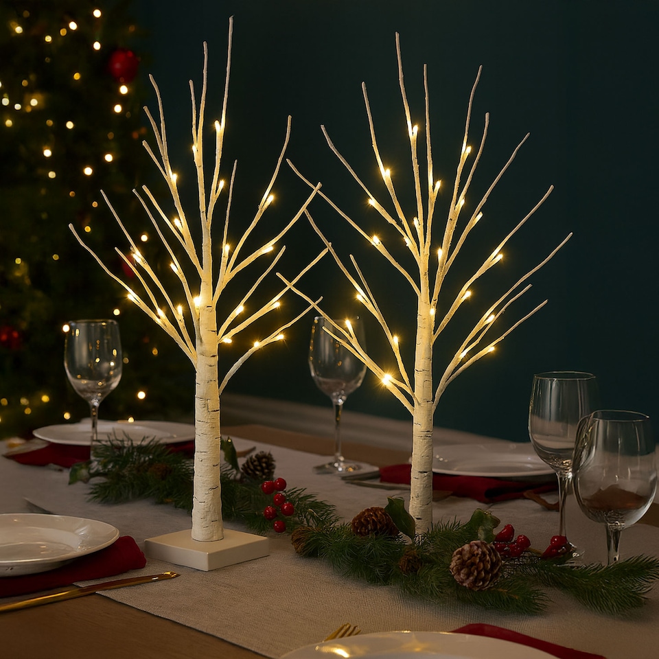 image 1 of Neo Set of 2 LED Pre Lit Twig Tree Lights 60cm Birch Tree Lamp Warm White Lights Battery Operated Decorative Centrepiece Flexible Branches Christmas Wedding Bedroom Home Décor