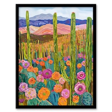 Arizona Flower Cactus Landscape Floral Black Framed Wall Art Print A4