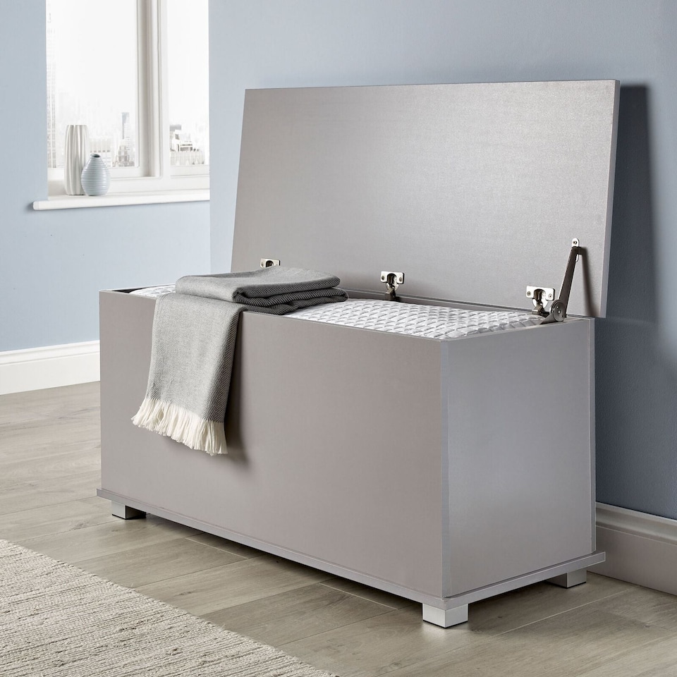 image 1 of Ottoman Storage Chest Toy Bedding or Blanket Box Large Wooden Home | Grey | Grey