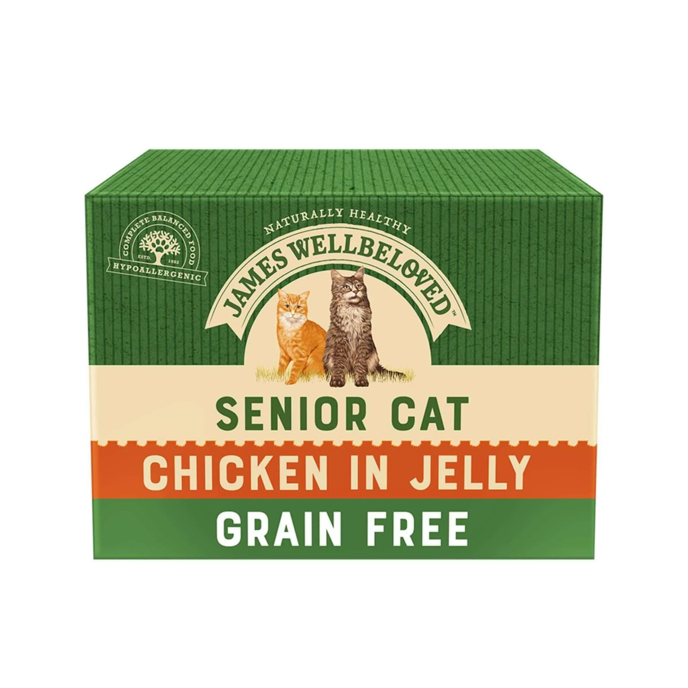 James Wellbeloved Grain Free Senior Cat Wet Food Chicken Jelly 12X85G