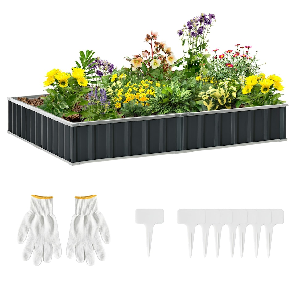 image 1 of Outsunny Metal Raised Garden Bed No Bottom DIY Large Planter Box w/ Gloves