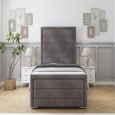 Sloomy Ashford Slate Naples Bed Frame With Mattress With 50" Upholstered Headboard 4' Small Double