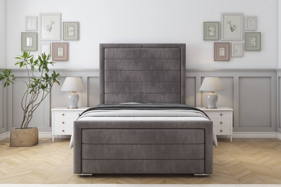 image 1 of Sloomy Ashford Slate Naples Bed Frame With Mattress With 50" Upholstered Headboard 4' Small Double