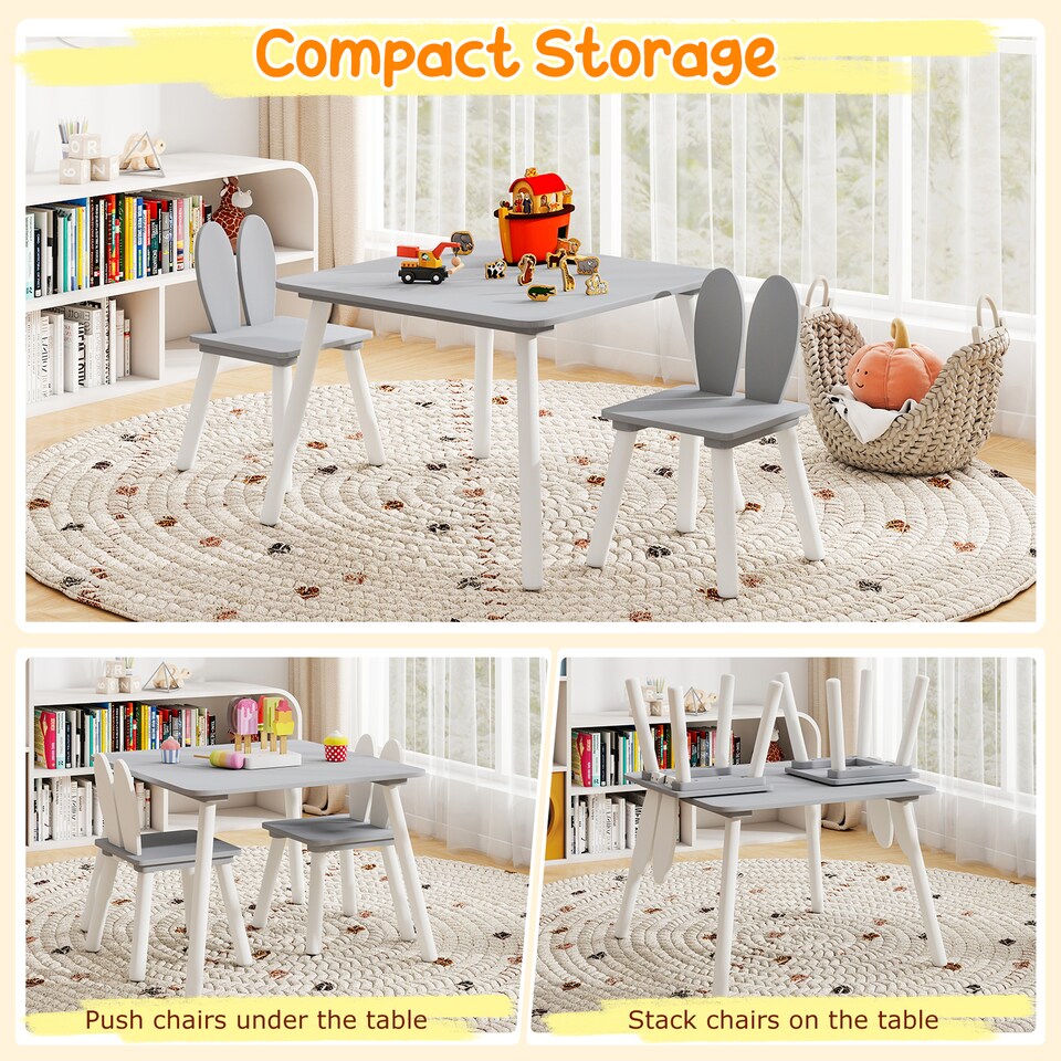 image 1 of COSTWAY Kids Table and Chairs Set Multi purpose Children  Furniture Set Grey