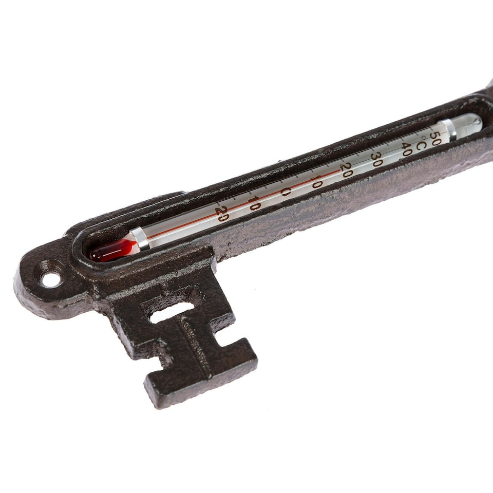 image 1 of Homescapes Brown Wall Mounted Cast Iron Decorative Key Thermometer