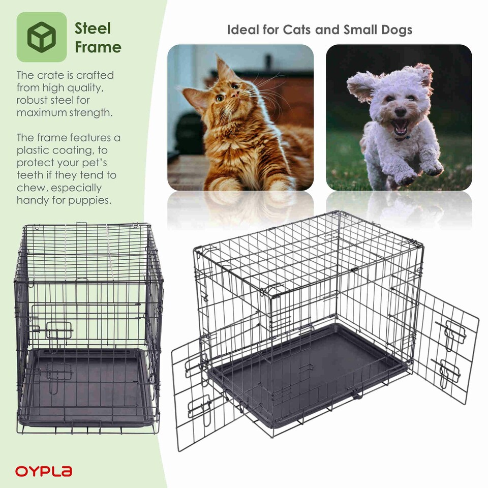 image 1 of Oypla 24" Folding Metal Dog Cage Puppy Transport Crate Pet Carrier