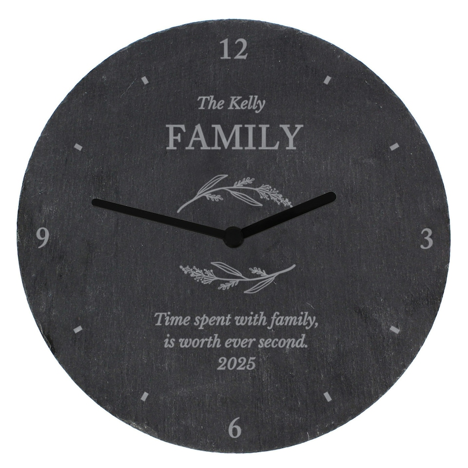 image 1 of Personalised Free Text Botanical Slate Clock