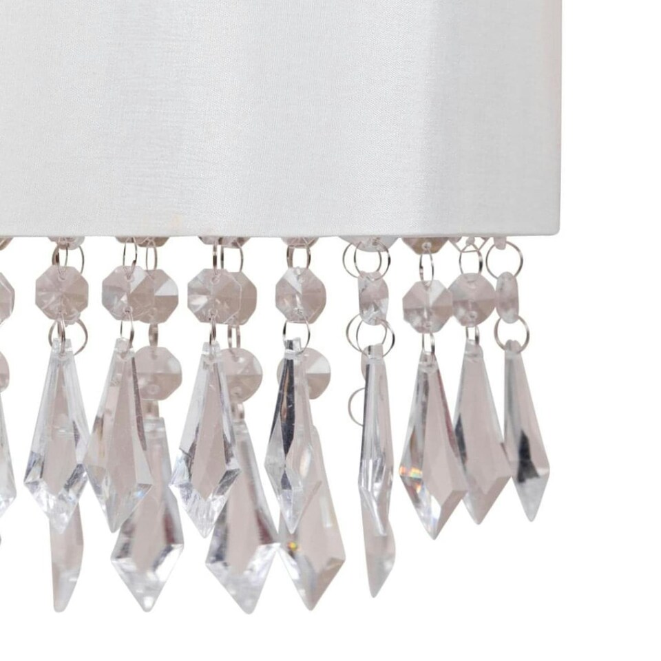 image 1 of First Choice Lighting Jewelled Ivory Fabric Wall Light With Clear Beaded Crystal Style Strings White | Clear