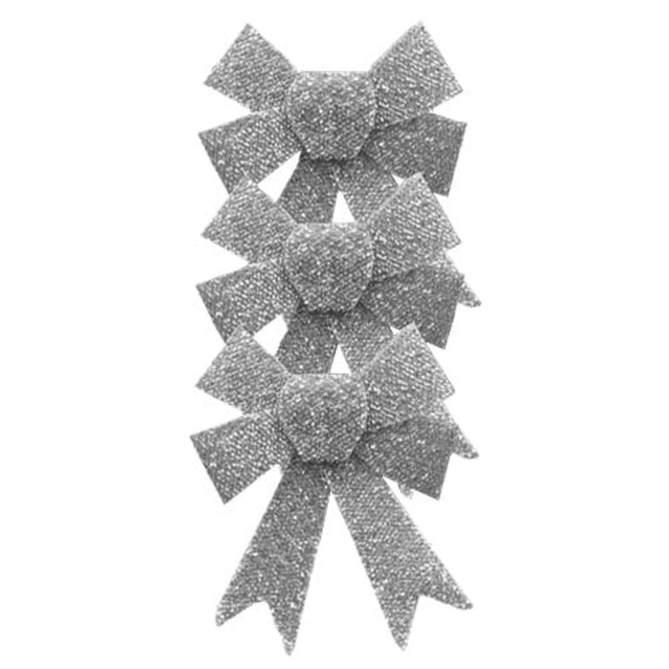 Silver & White Christmas Tinsel Bows - Pack of 3