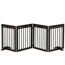PawHut Pet Gate 4 Panel Wooden Dog Barrier Folding Fence w/ Support Feet