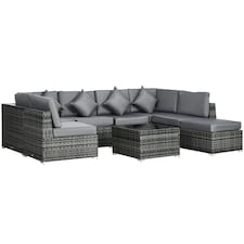 Outsunny 8 Pieces Patio Rattan Sofa Set Outdoor Garden Furniture Set Grey