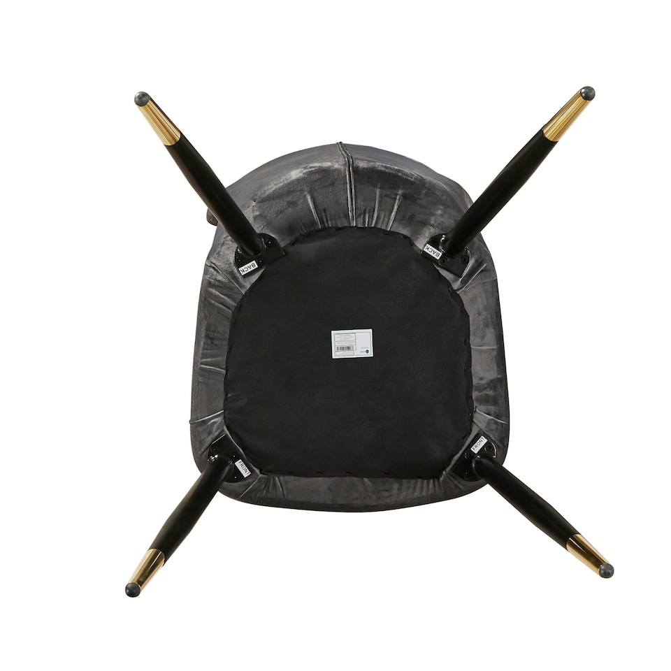 image 1 of Set of 4 New York Modern Velvet Dining Chairs with High Back, Black Metal Legs | Grey | Gold End Tips