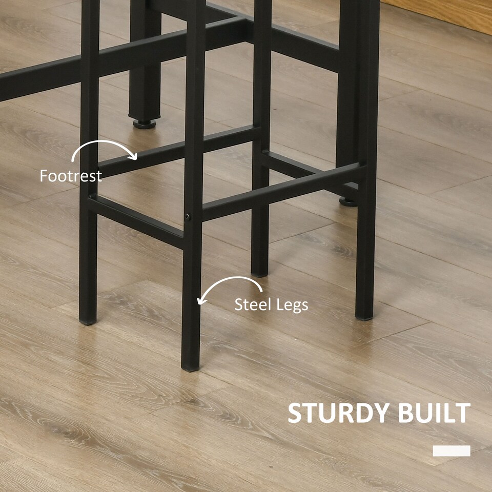 image 1 of HOMCOM 120x60cm Bar Table Set, Breakfast Table with 2 Stools, 3-Piece Counter Height Dining Table & Chairs for Kitchen, Living Room, Rustic Brown